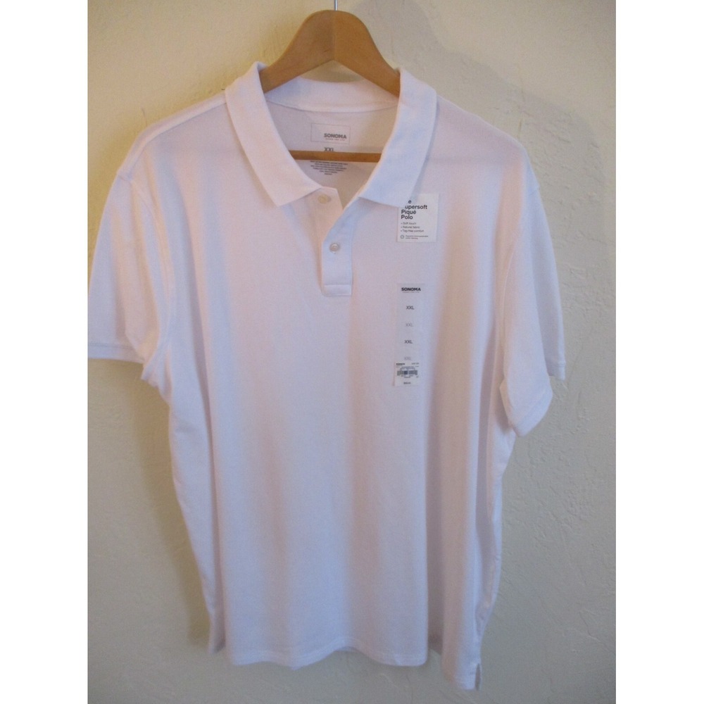 Sonoma Men's The Supersoft Pique Polo Shirt Size XXL White Short Sleeved NWT